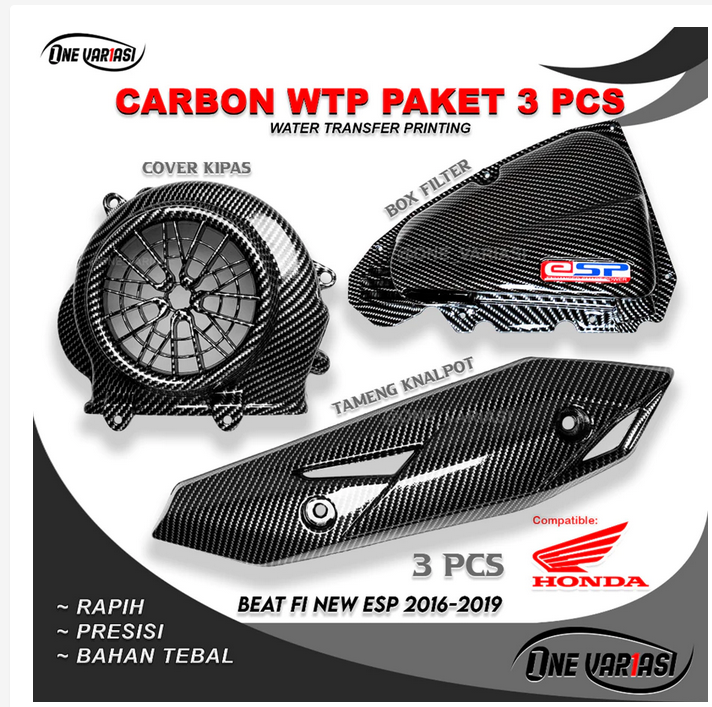 BLACK CARBON PAKET CARBON BEAT FI NEW ESP 3PCS TAMENG KENALPOT +